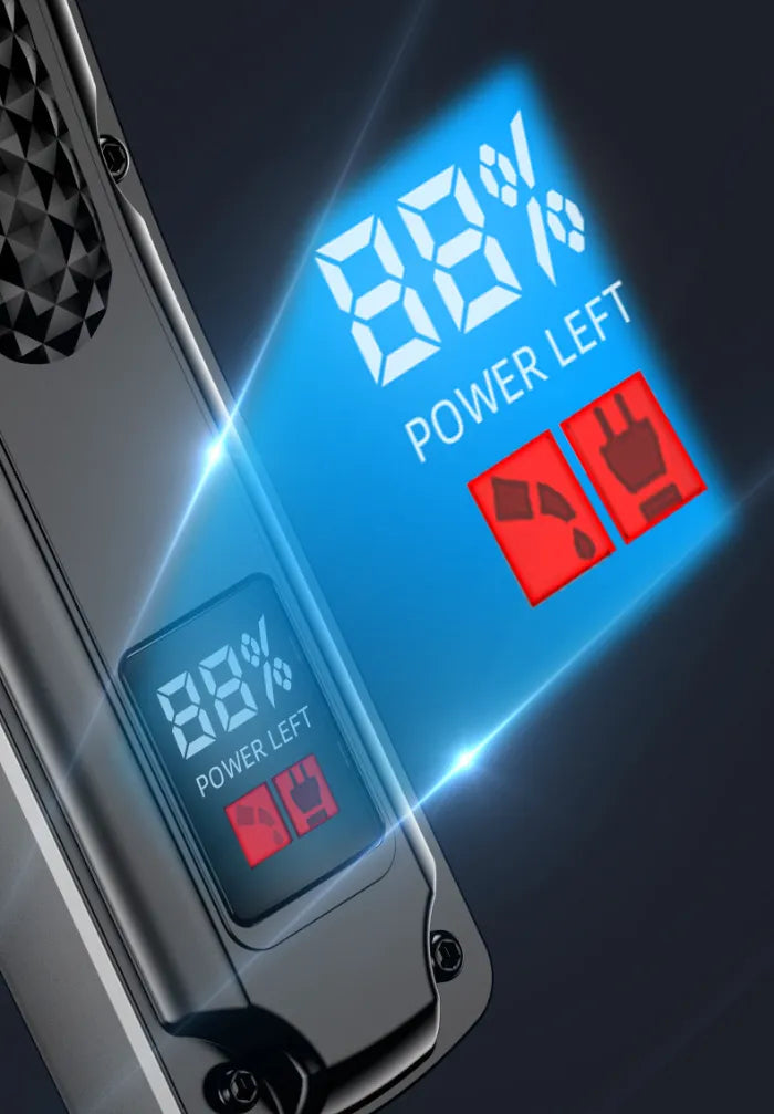 Close-up of the clipper's LED battery percentage screen