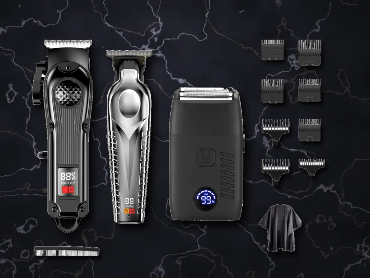 Everything in the kit laid out neatly on black marble
